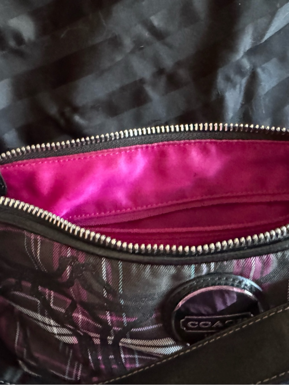 Coach Black and Pink Plaid Signature Shoulder Bag - Picture 8 of 14